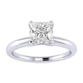 3/4 Carat Natural Princess Shape Diamond Solitaire Ring In 14K White Gold
