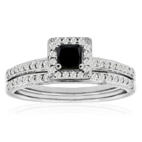 Estate Jewelry 1/2 Carat Black and White Diamond Bridal Set In Sterling Silver
