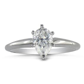 3/4 Carat Natural Pear Shape Diamond Solitaire Ring In 14K White Gold