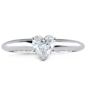 1/2 Carat Natural Heart Shape Diamond Solitaire Ring In 14K White Gold