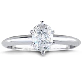 3/4 Carat Oval Shape Diamond Solitaire Ring In 14K White Gold