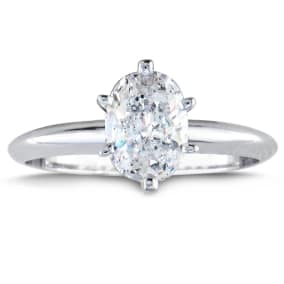 1 Carat Natural Oval Shape Diamond Solitaire Ring In 14K White Gold