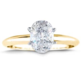 1 Carat Natural Oval Shape Diamond Solitaire Ring In 14K Yellow Gold