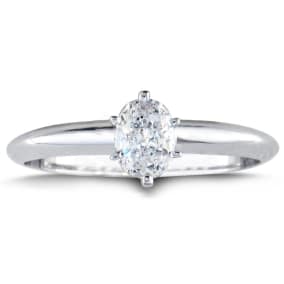 1/2 Carat Natural Oval Shape Diamond Solitaire Ring In 14K White Gold