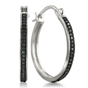 1/4ct Black Diamond Hoop Earrings .  Very Popular Full Hoop!