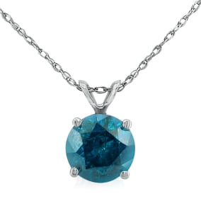 1ct Blue Diamond Solitaire Pendant, 14k White Gold