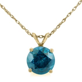 1ct Blue Diamond Solitaire Pendant, 14k Yellow Gold