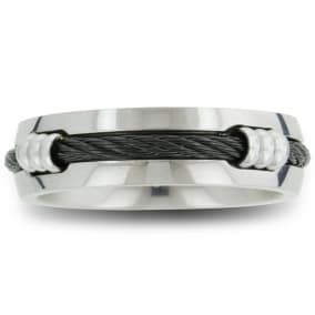 7mm Mens Titanium Wedding Band Ring with Carbon Fiber Rope, Sizes 8 to 12.5