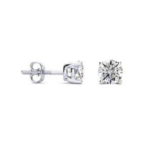 1 Carat Natural Diamond Stud Earrings In 14 Karat White Gold