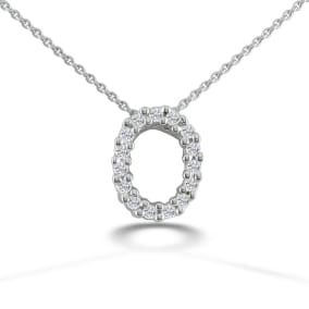 Estate Jewelry .08 Carat Oval  Circle Diamond Necklace in 14 Karat White Gold