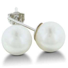 9mm Cultured Pearl Stud Earrings in 14 Karat White Gold