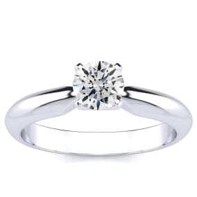1/2 Carat Natural Colorless Diamond Solitaire Engagement Ring in White Gold 