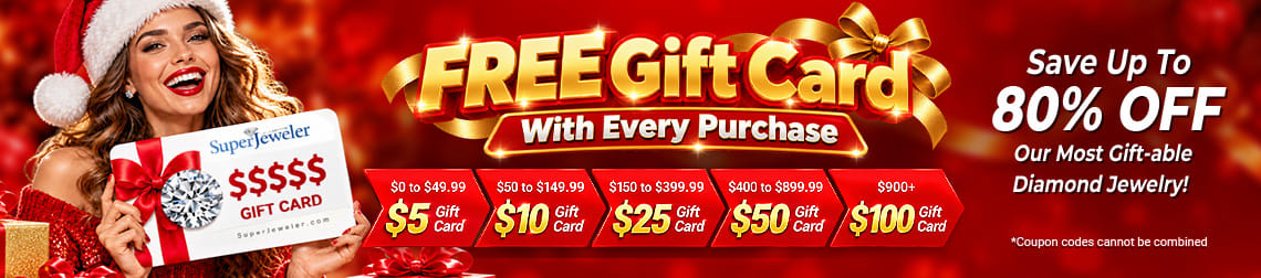 Free Gift Card With Every Purchase - Save up to 80% Off our most gift-able diamond jewelry! - Get FREE Gift Card Now!
