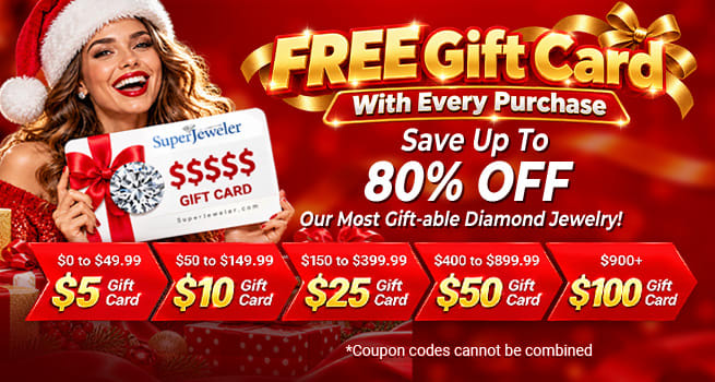 Free Gift Card With Every Purchase - Save up to 80% Off our most gift-able diamond jewelry! - Get FREE Gift Card Now!