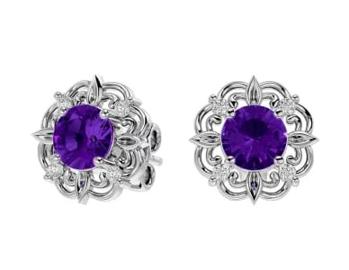 Amethyst and Diamond Antique Stud Earrings