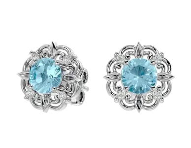 Aquamarine and Diamond Antique Stud Earrings