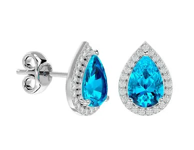 Blue Topaz and Diamond Pear Shape Stud Earrings