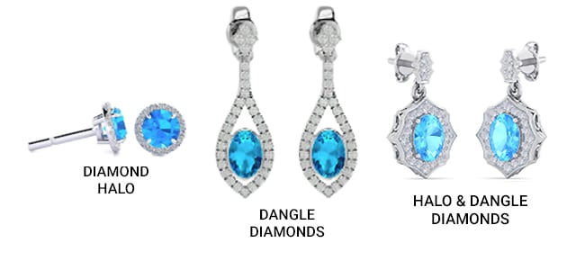 Diamond Accents and Mounting for Blue Topaz Earrings