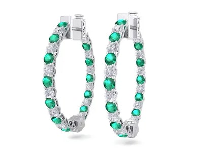 Emerald and Diamond Hoop Earrings