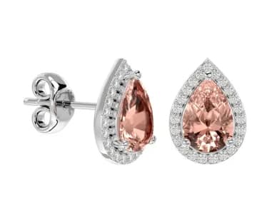 Pear Shape Morganite Earrings with Diamond Halo