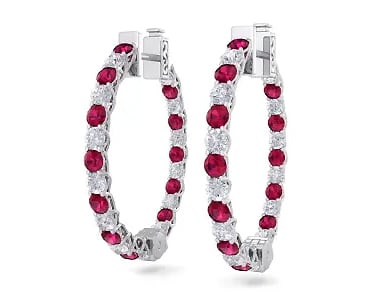 Ruby and Diamond Hoop Earrings