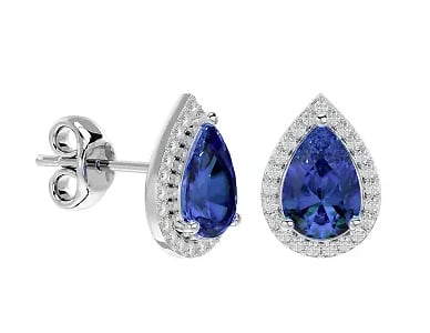 Tanzanite and Diamond Pear Shape Stud Earrings