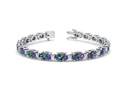 Oval Shape Mystic Topaz and Diamond Bracelet