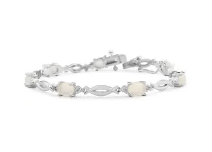 Opal Bracelet with Diamonds In Platinum Overlay