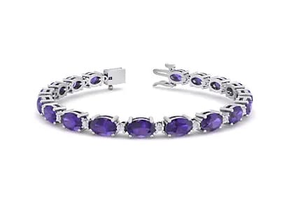 Oval Shape Amethyst and Diamond Bracelet