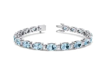 Oval Shape Aquamarine and Diamond Bracelet