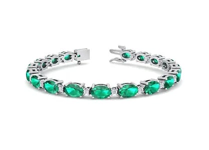 Oval Shape Emerald and Diamond Bracelet