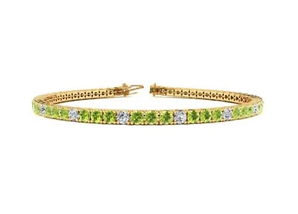 Peridot And Diamond Alternating Tennis Bracelet