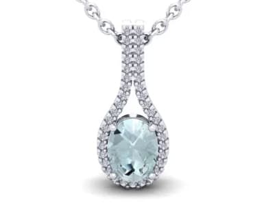 Aquamarine and Halo Diamond Necklace