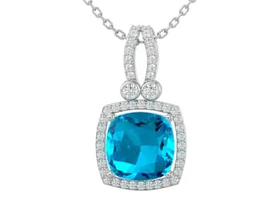 Blue Topaz and Halo Diamond Necklace
