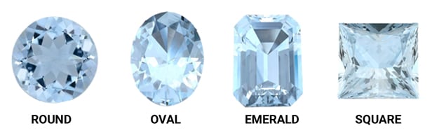 Classic Aquamarine Gemstone Shapes Include Round, Oval, Emerald, and Square Cuts