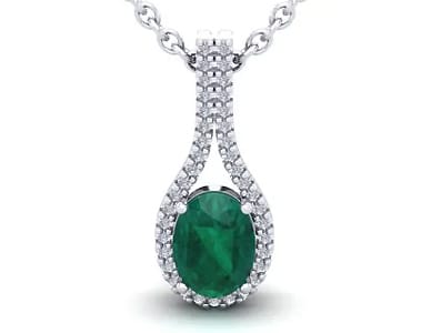 Emerald and Halo Diamond Necklace