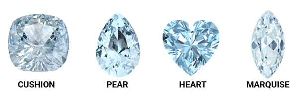 Fancy Aquamarine Gemstone Shapes Include Cushion, Pear, Heart, and Marquise Cuts