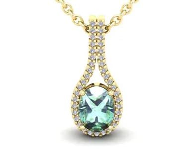 Green Amethyst and Halo Diamond Necklace