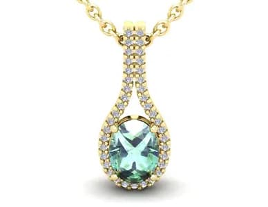 Green Amethyst and Halo Diamond Necklace