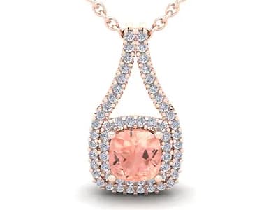 Morganite Necklace and Double Diamond Halo