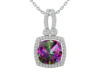 Mystic Topaz and Halo Diamond Necklace