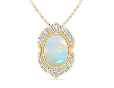 Oval Shape Opal and Diamond Necklace