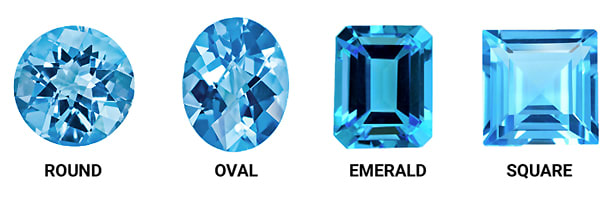 Classic Blue Topaz Gemstone Shapes Include Round, Oval, Emerald, and Square Cuts