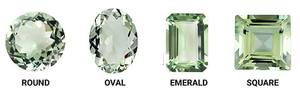 Classic Green Amethyst Gemstone Shapes Include Round, Oval, Emerald, and Square Cuts