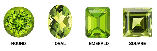 Classic Peridot Gemstone Shapes Include Round, Oval, Emerald, and Square Cuts