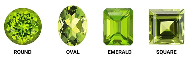 Classic Peridot Gemstone Shapes Include Round, Oval, Emerald, and Square Cuts Classic Peridot Gemstone Shapes Include Round, Oval, Emerald, and Square Cuts
