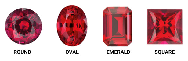 Classic Ruby Gemstone Shapes Include Round, Oval, Emerald, and Square Cuts
