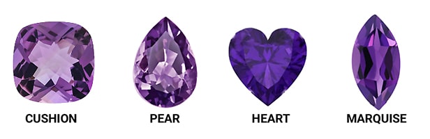 Fancy Amethyst Gemstone Shapes Include Cushion, Pear, Heart, and Marquise Cuts