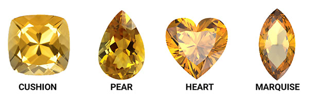 Fancy Citrine Gemstone Shapes Include Cushion, Pear, Heart, and Marquise Cuts