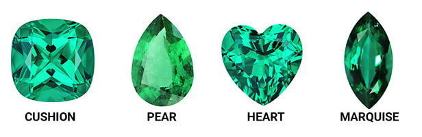 Fancy Emerald Gemstone Shapes Include Cushion, Pear, Heart, and Marquise Cuts